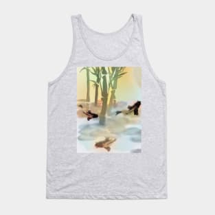 Sunny bamboo and chinese koi carp watercolour sumi-e Tank Top